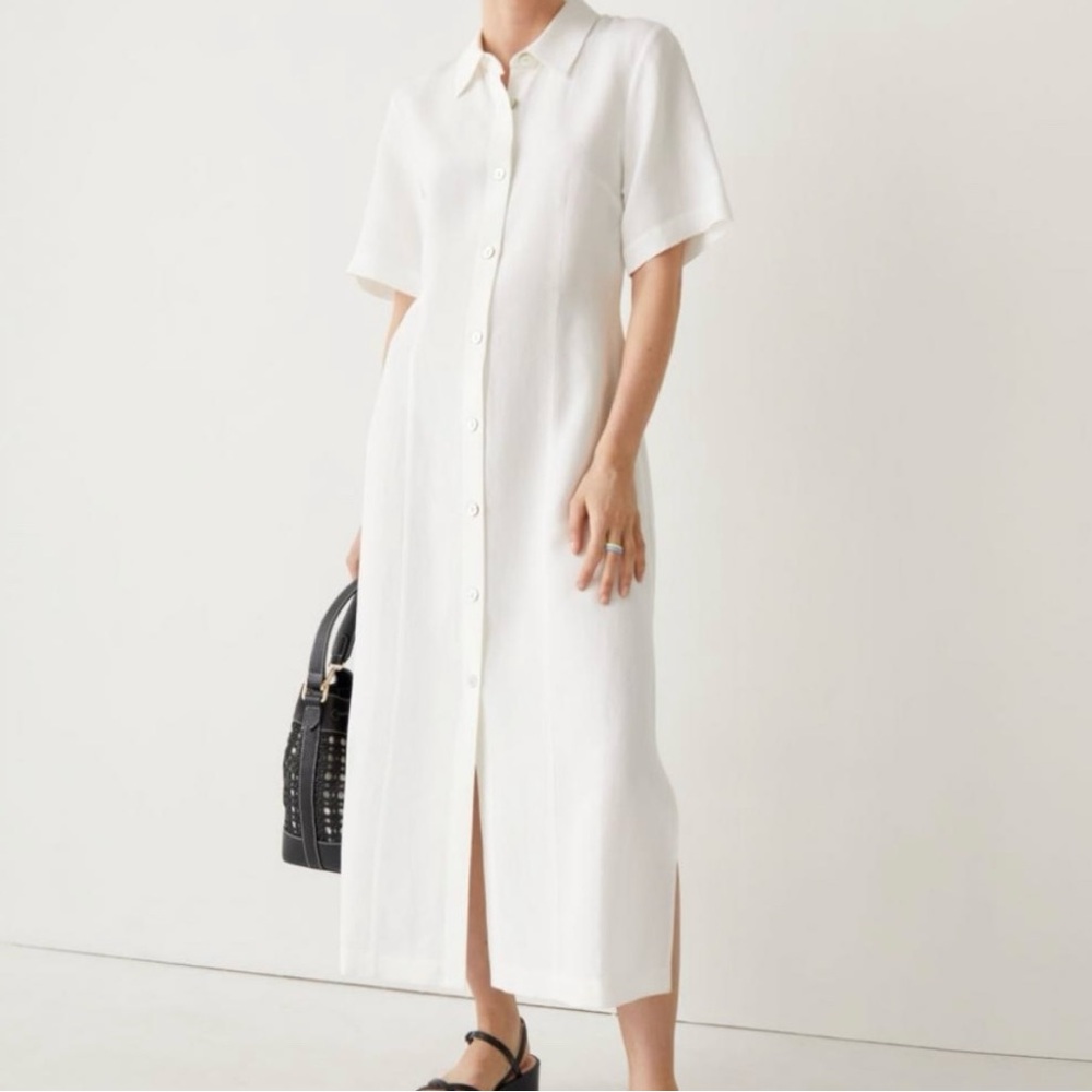 & Other Stories White Button-Front Midi Shirt Dress